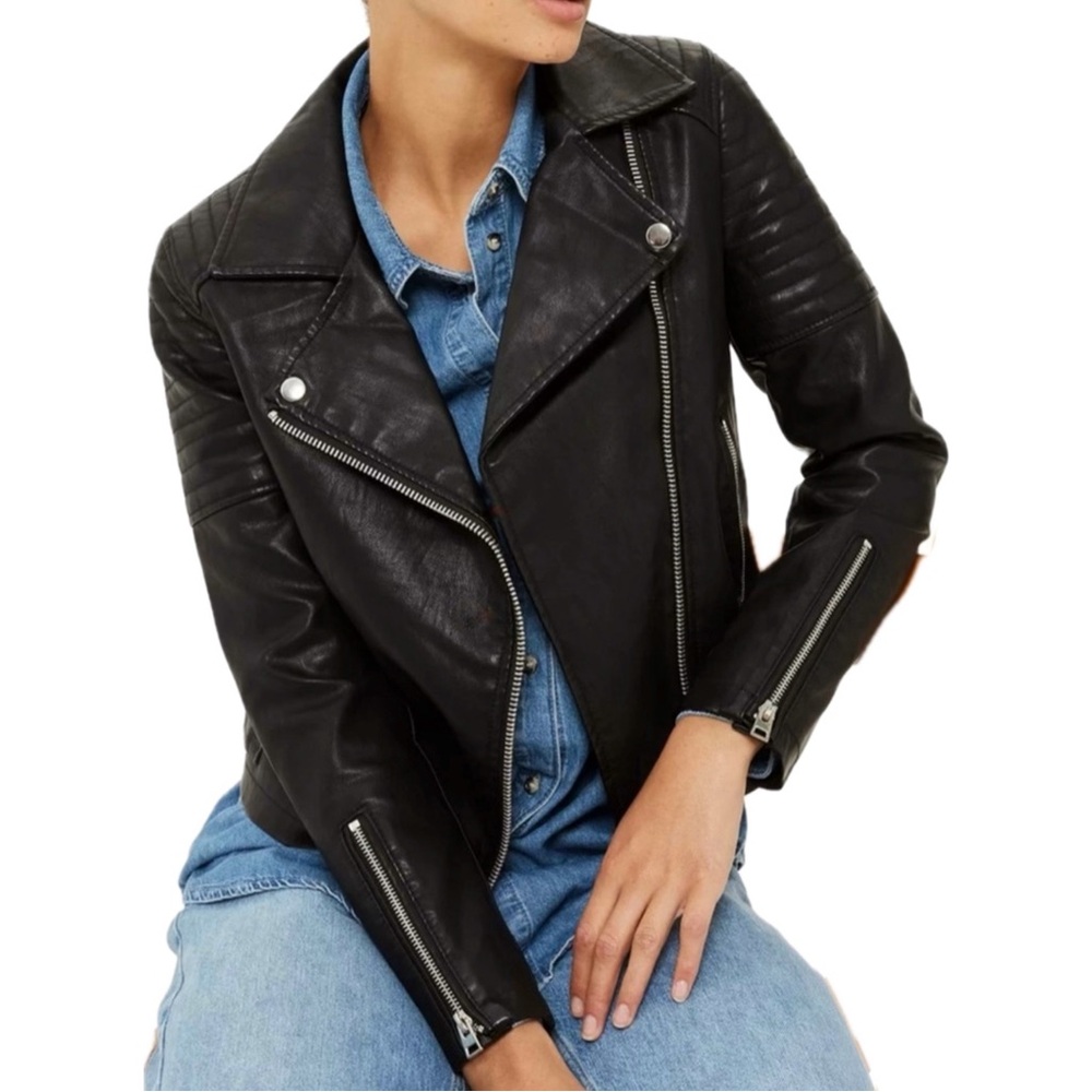 Topshop Women's Black Faux Leather Jacket